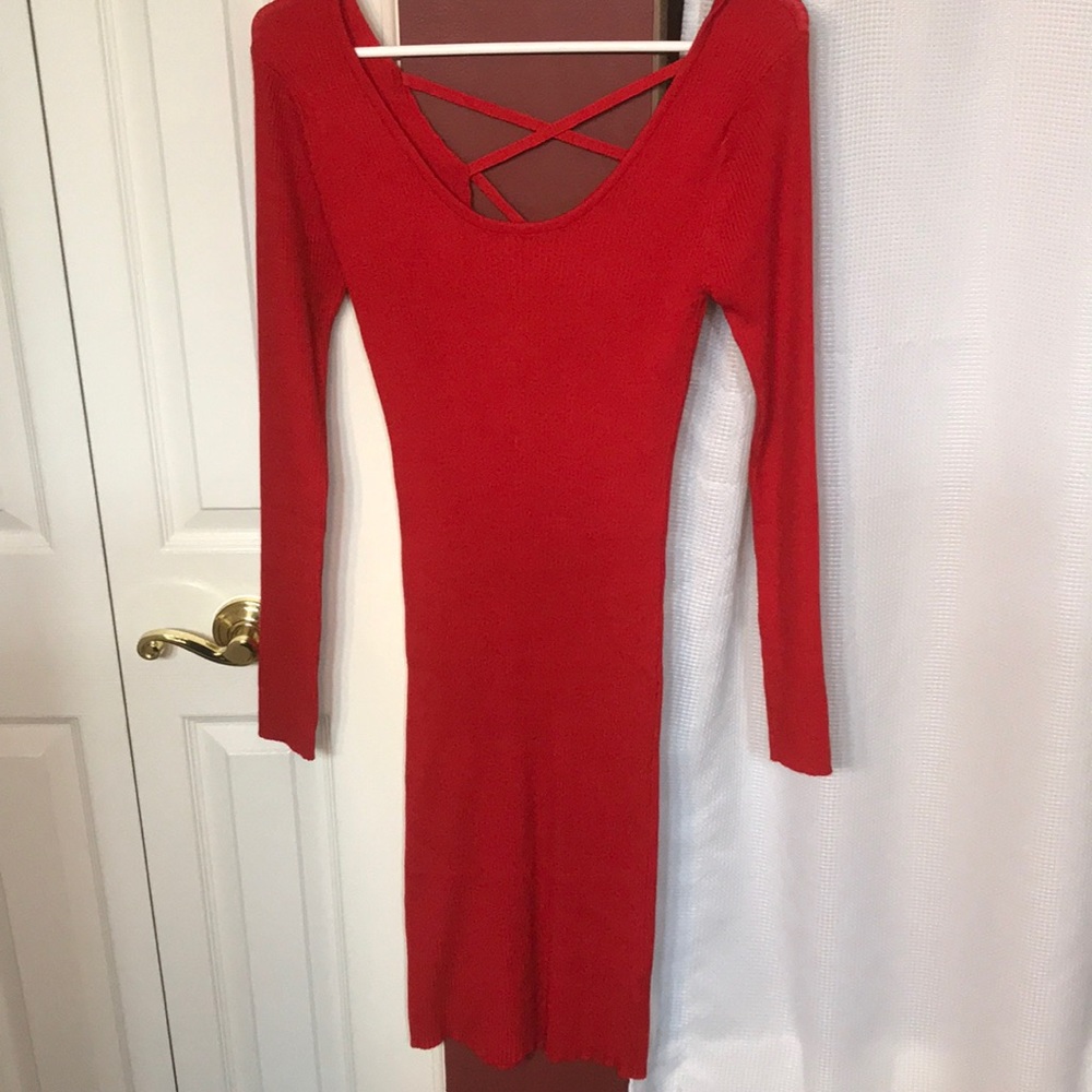 Red tight long sleeve dress